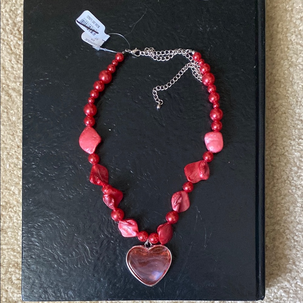 Free People Red Heart Pendant Necklace with Beads